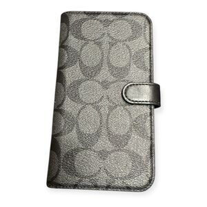 Coach iPhone 15 Phone Case Folio Signature Charcoal Leather